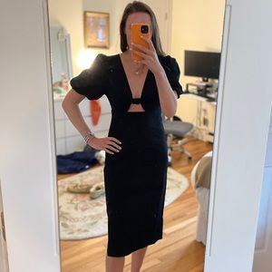 Cutout puff-sleeve dress in cotton twill